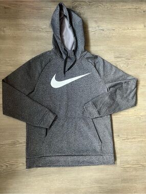 Nike Therma Dri-Fit Men's Grey White Swoosh Pullover Hoodie Size Medium